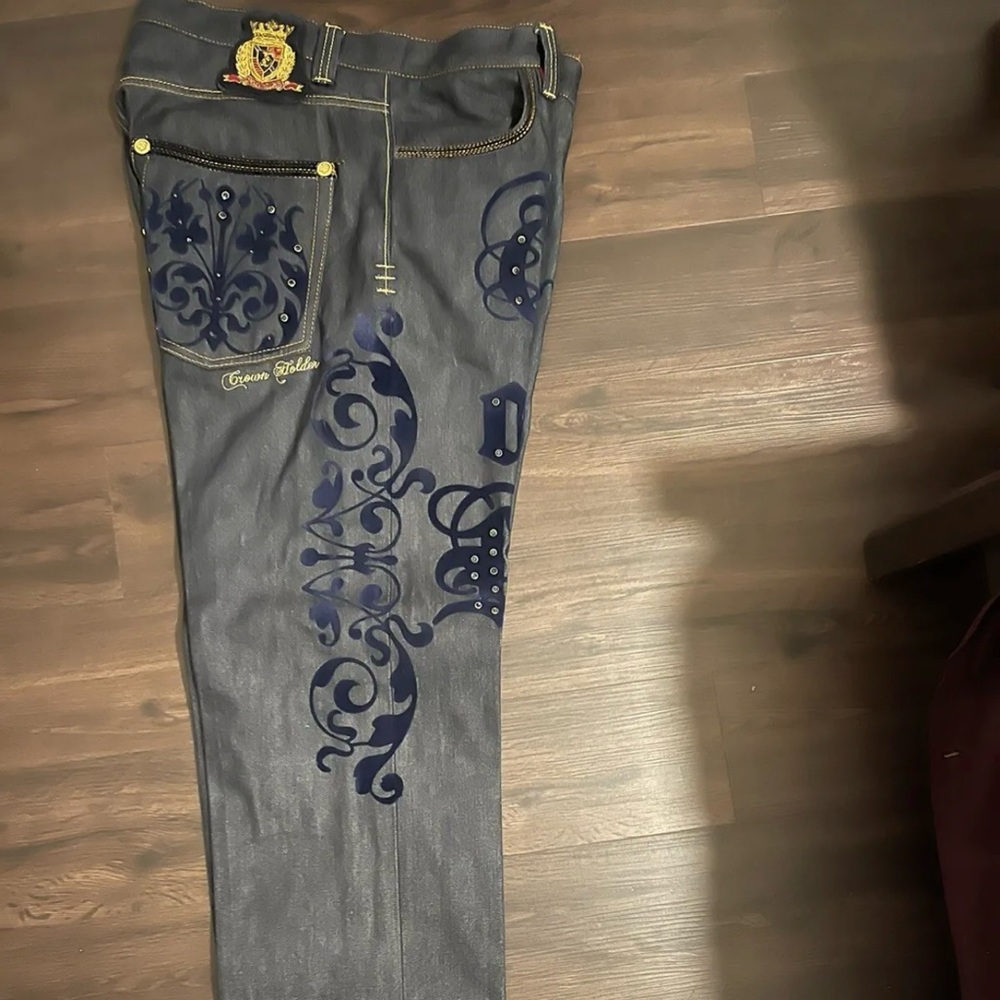 Authentic Crown Holder Men’s Jeans Blue 36 Embroidered